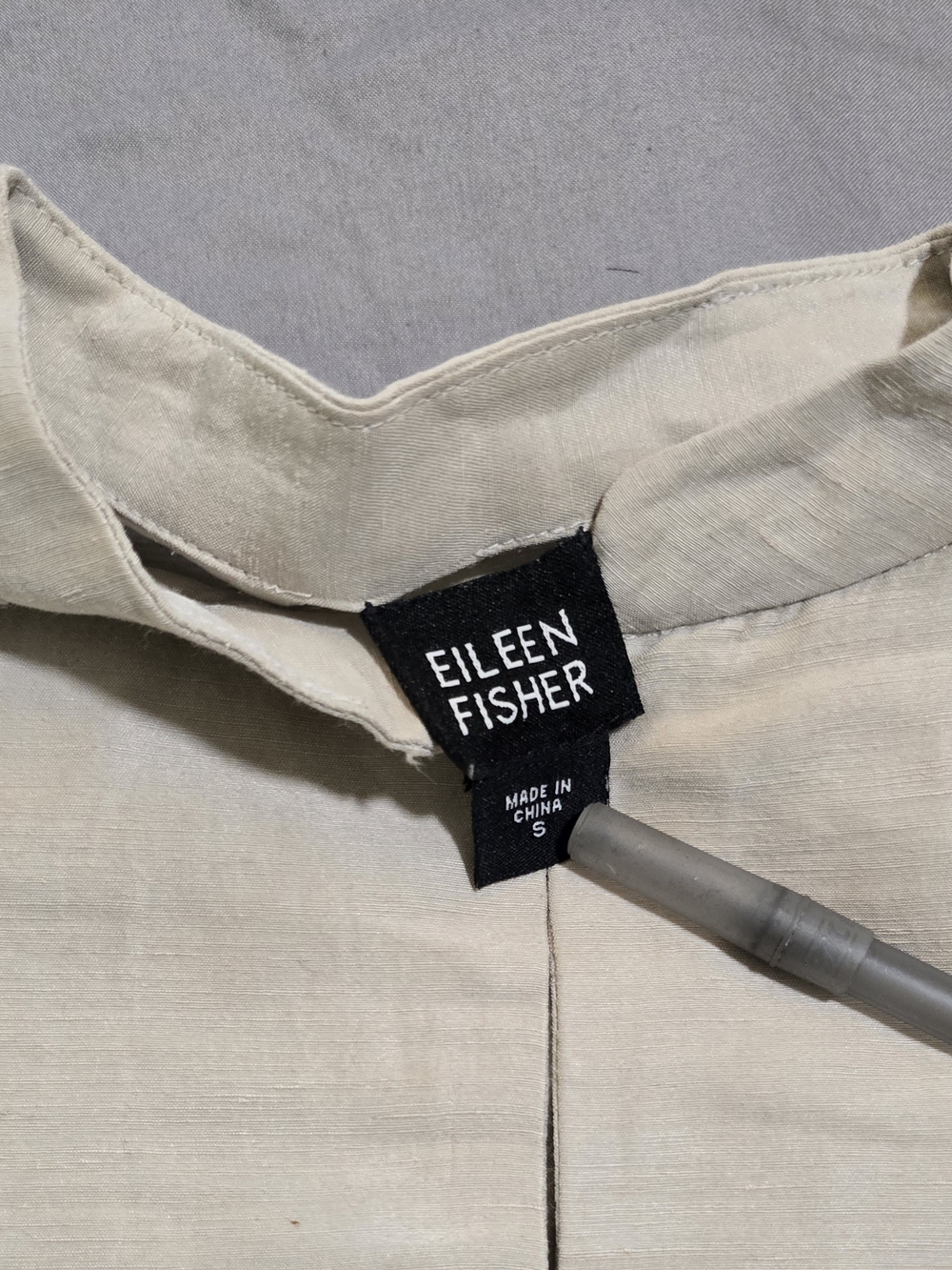 Eileen Fisher Light Stone Mandarin-Collar Button Front Blouse - Picture 3 of 7